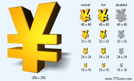 Gold Yen with Shadow Icon Images