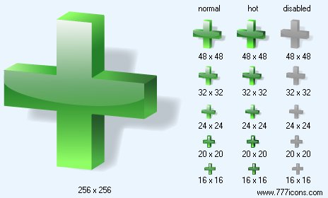 Green Cross 3D with Shadow Icon Images